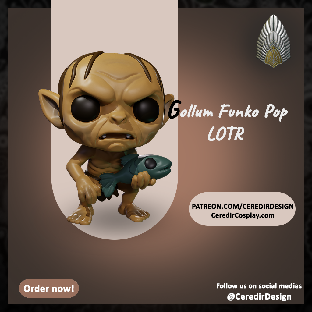 Gollum Pop styled  lord of the rings 3D DIGITAL DOWNLOAD