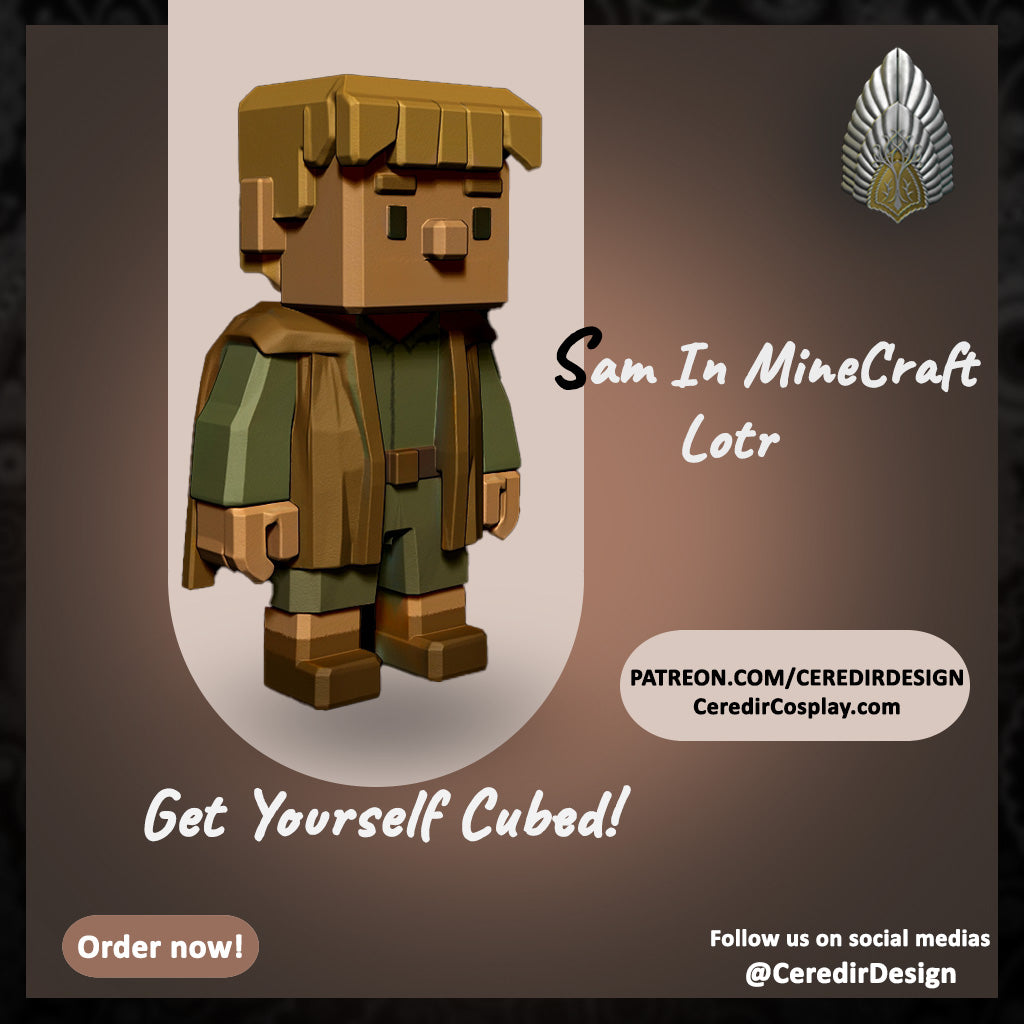 Frodo and Sam Mini fig Minecraft style lord of the rings 3D DIGITAL DOWNLOAD