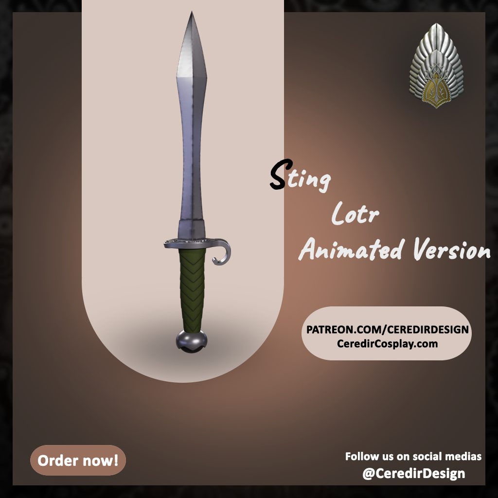 Animated Sting Sword lord of the rings 3D DIGITAL DOWNLOAD